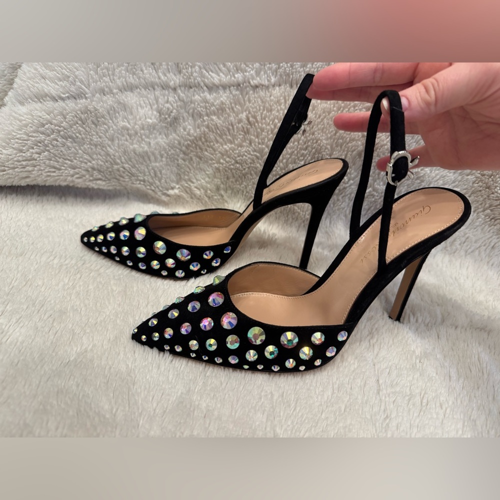 Gianvito Rossi Spectra Black Suede Crystal Embellish Slingback Heel EU 37 (US 7)